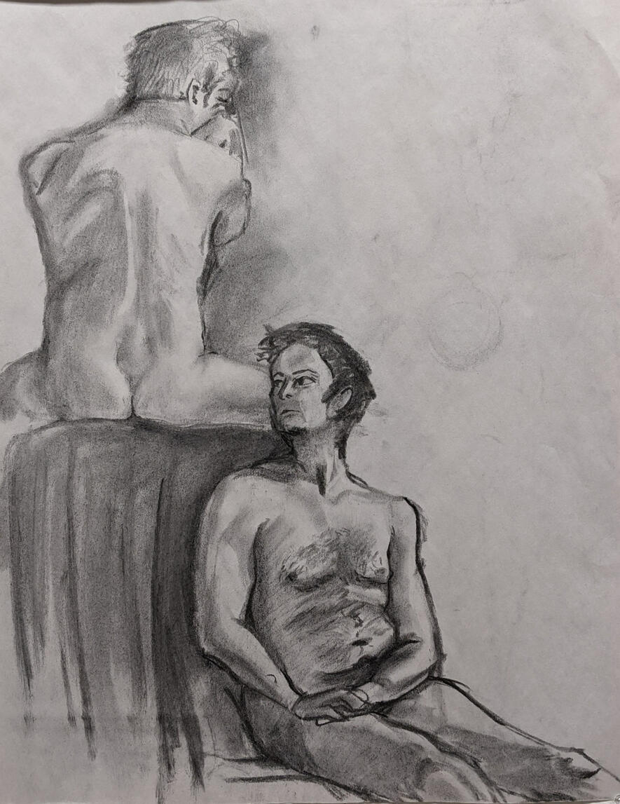 "Peter", soft vine charcoal on newsprint, 18x24", January 2023