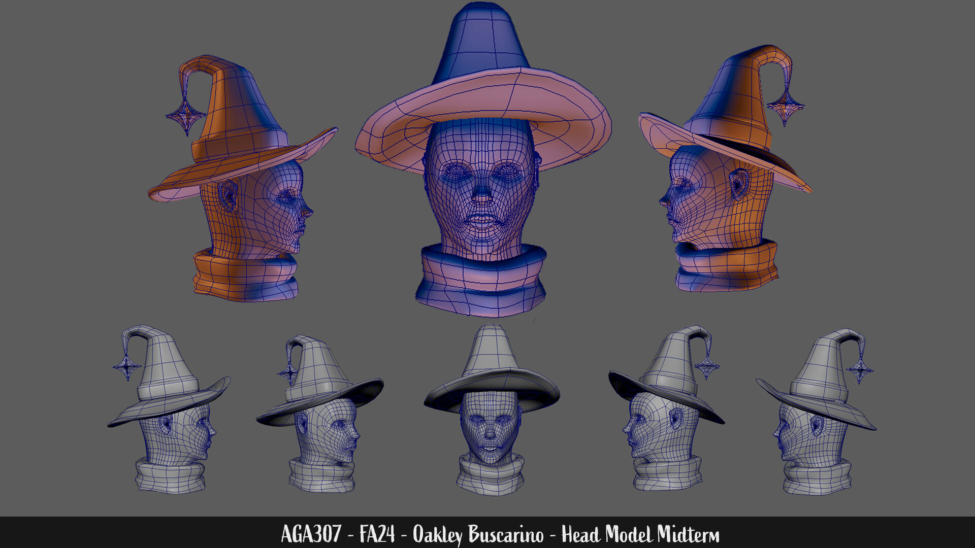 Head Model Wireframes, October 2024, Maya